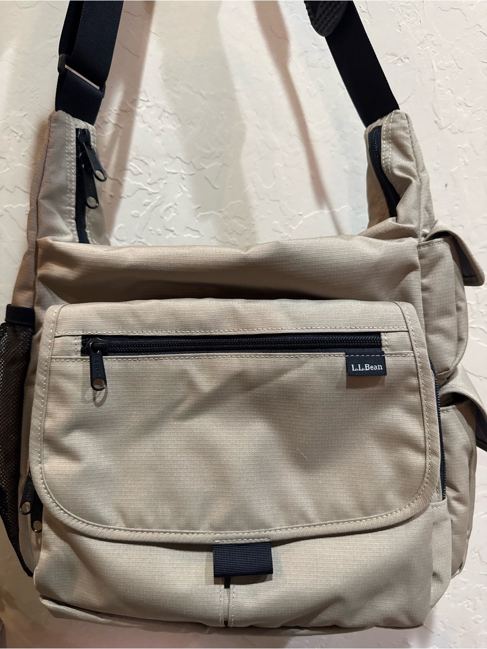 L.L. Bean Messenger Bag Beige Crossbody Shoulder Multi Pocket Polyester Unused